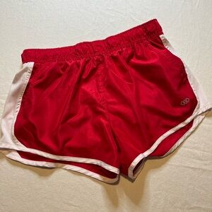 Red and White Athletic Shorts with Retro Trim Women’s Large